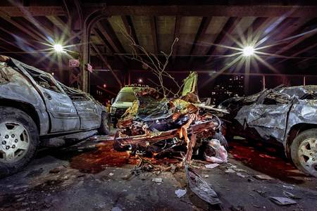 Concrete Landscape series - Salem Krieger #1 - series about cars parked on the street that were crushed by a building collapse... the police moved the cars to another area.  I was lucky I came back the next day and photographed them.